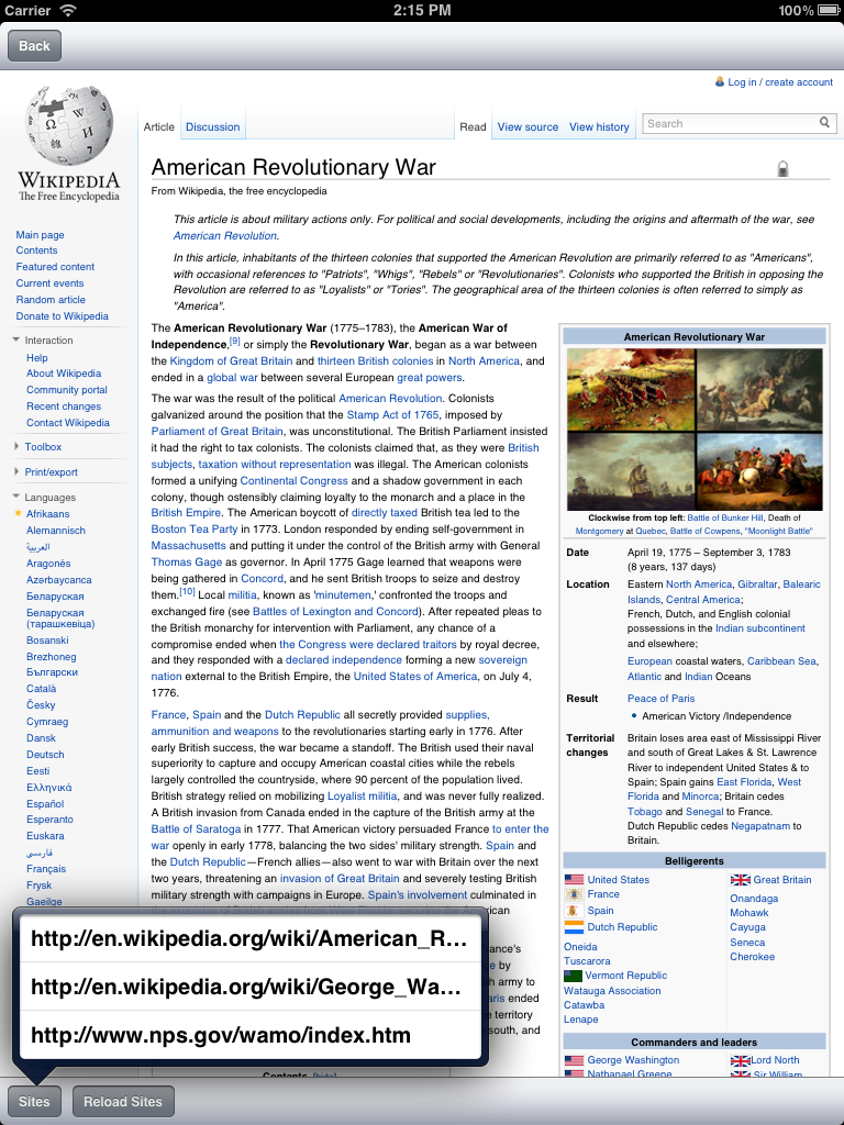 Screen shot of an iPad running Digital Harbor, showing the browser restricted to viewing three urls